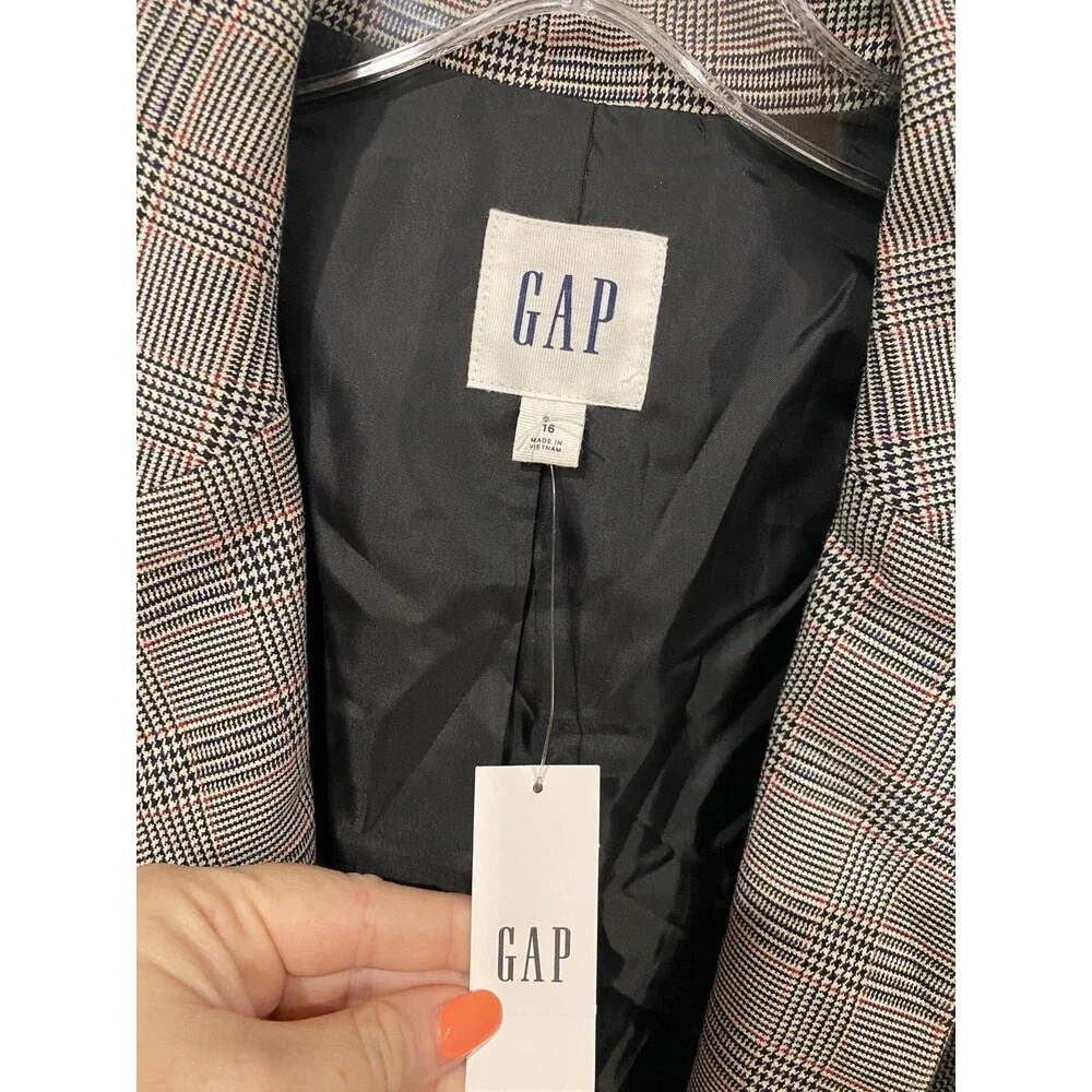 Gap Blazer Womens 16 Gray Plaid One Button Lined Tailored Jacket Workwear Office
